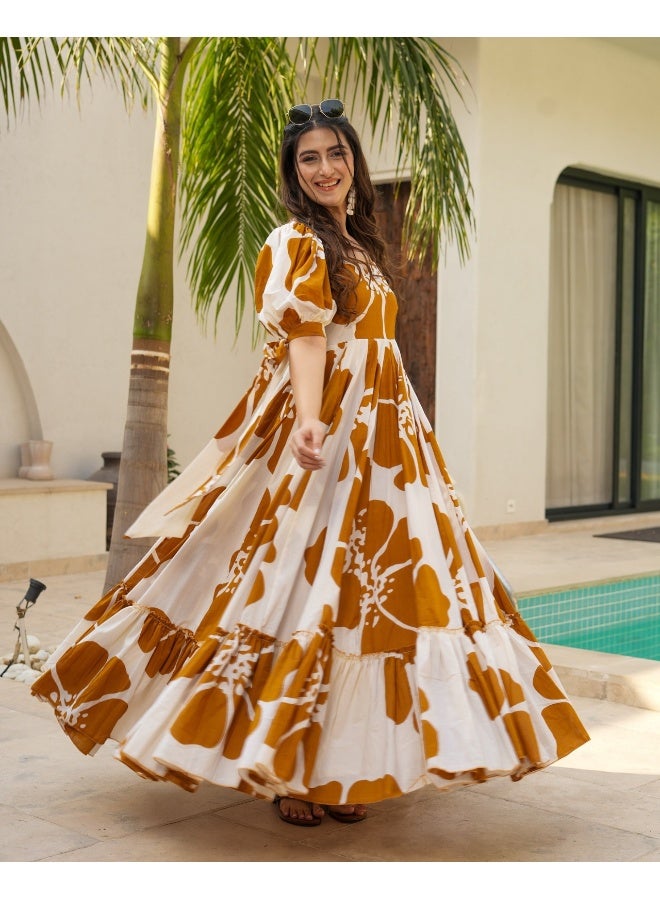 VISHVA CREATION Brown Floral Print Maxi Dress for Women - Image 3